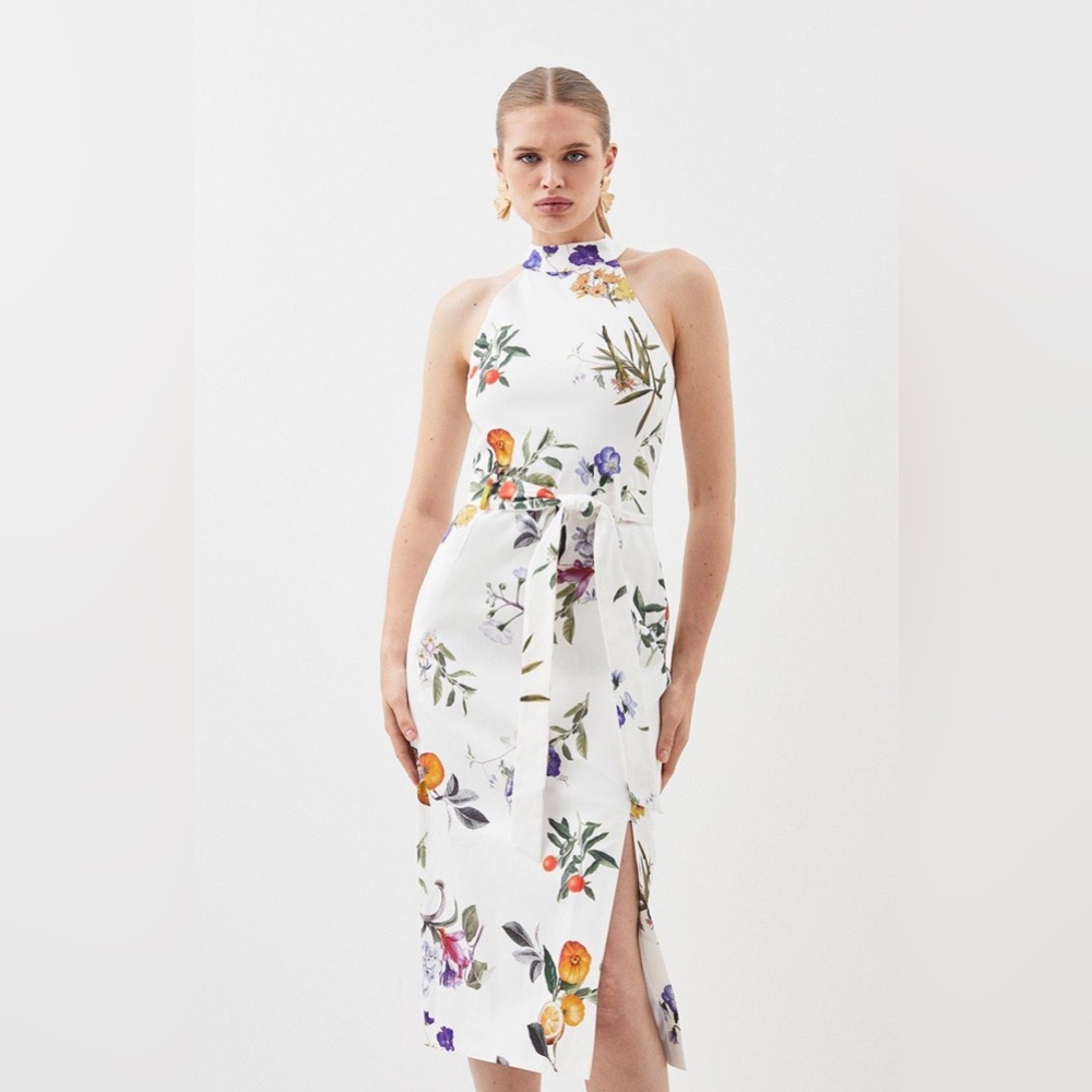 Karen Millen Tailored Fruity Floral Belted Dress Size 8US